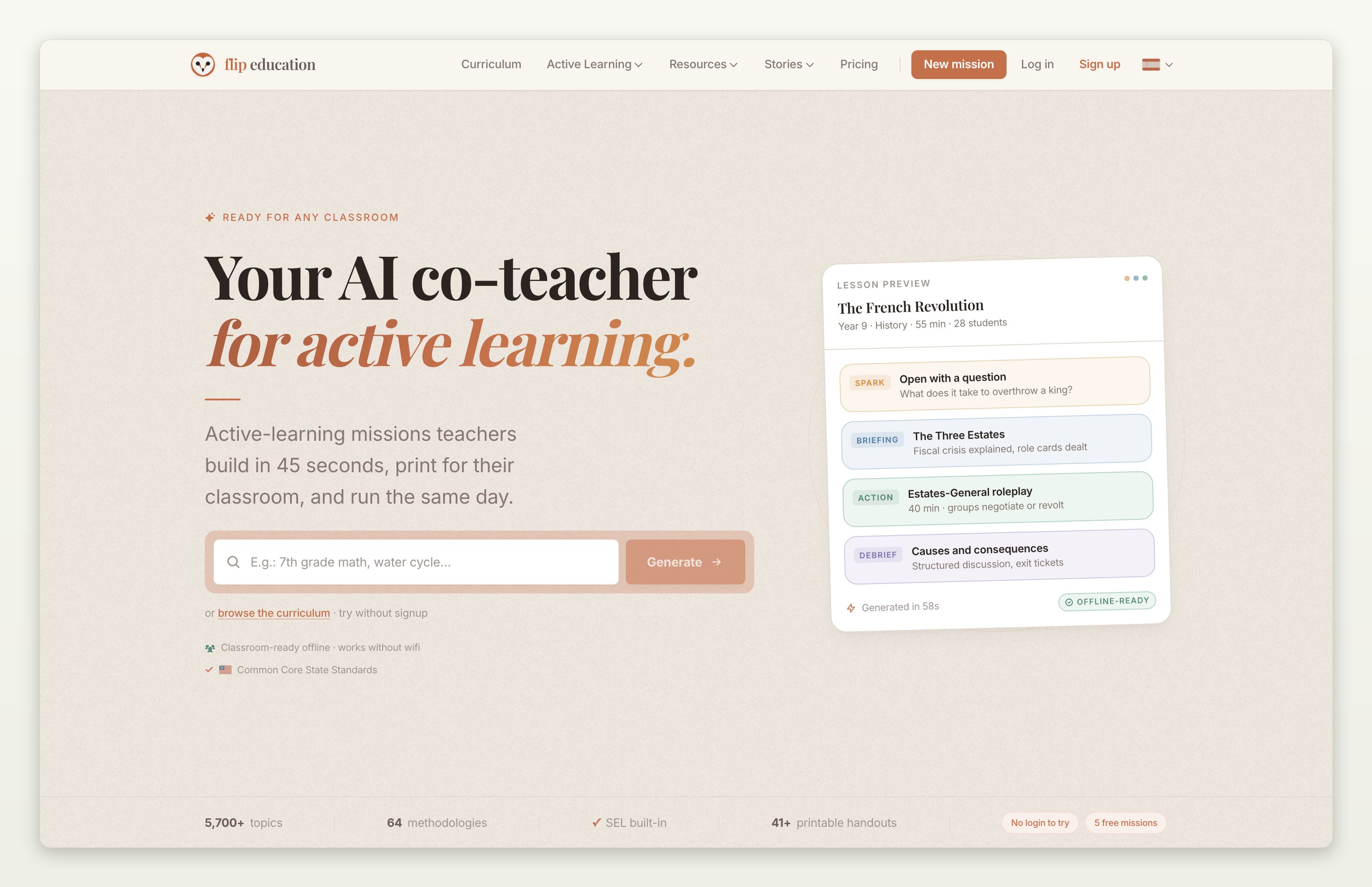 Flip Education homepage